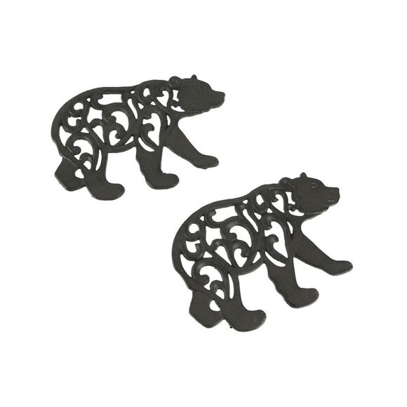 Set of 2 Black Enamel Cast Iron Bear Kitchen Trivets Lodge Decor - Picture 1 of 4